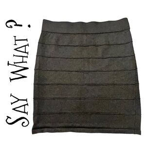 SAY WHAT? Black Mini Skirt Piping Ribbed Stretch Straight Pencil Bodycon Women M